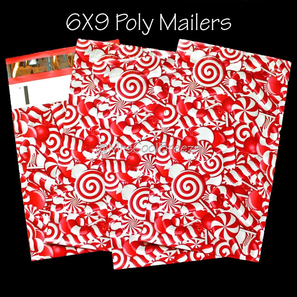 100 ~ 6X9 Candy Cane Designer Poly Mailers